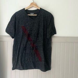 Express Men's Medium VNeck Charcoal and Red Graphic Tee